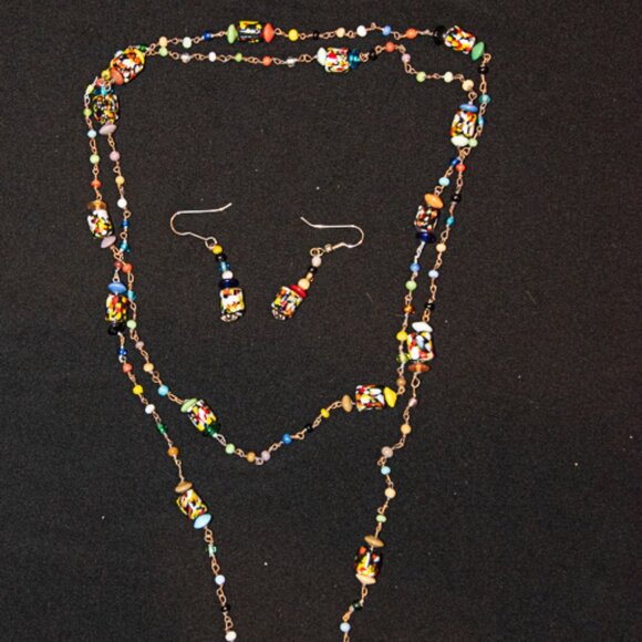 Vintage Millefiore Art Glass Bead Necklace and earring set - Picture 1 of 3